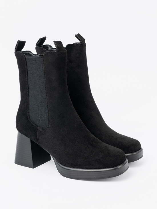 Botine elegante cu toc gros și inserții elastice