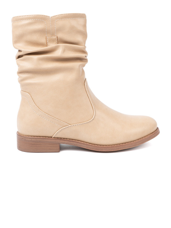 Botine bej confortabile cu pliuri
