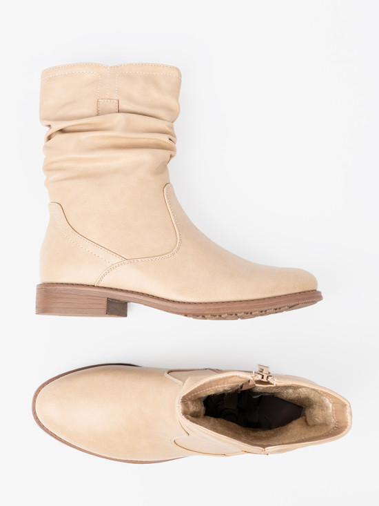 Botine bej confortabile cu pliuri