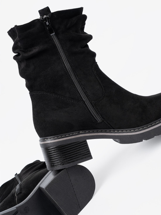 Botine negre cu pliere decorativă