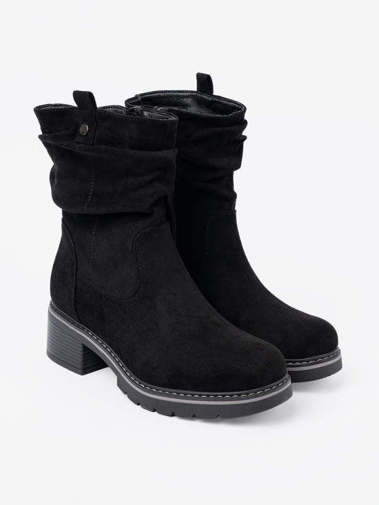 Botine negre cu pliere decorativă