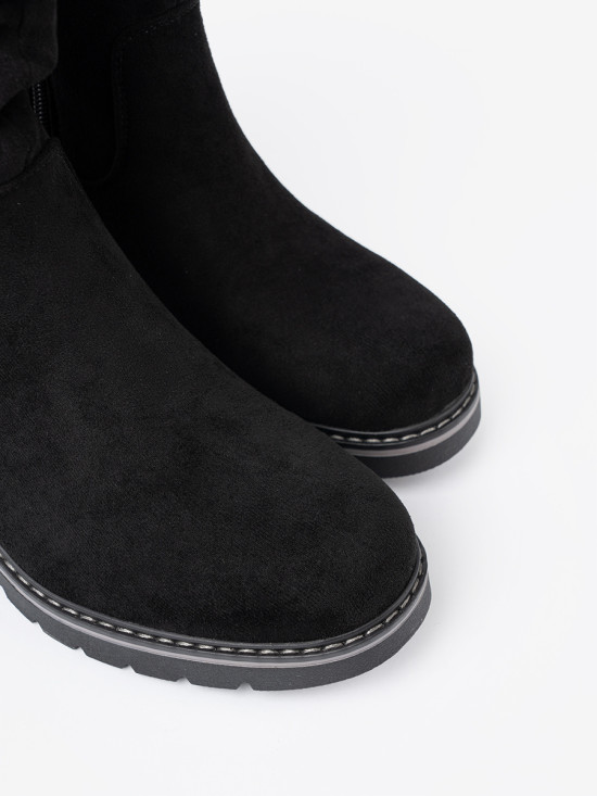 Botine negre cu pliere decorativă