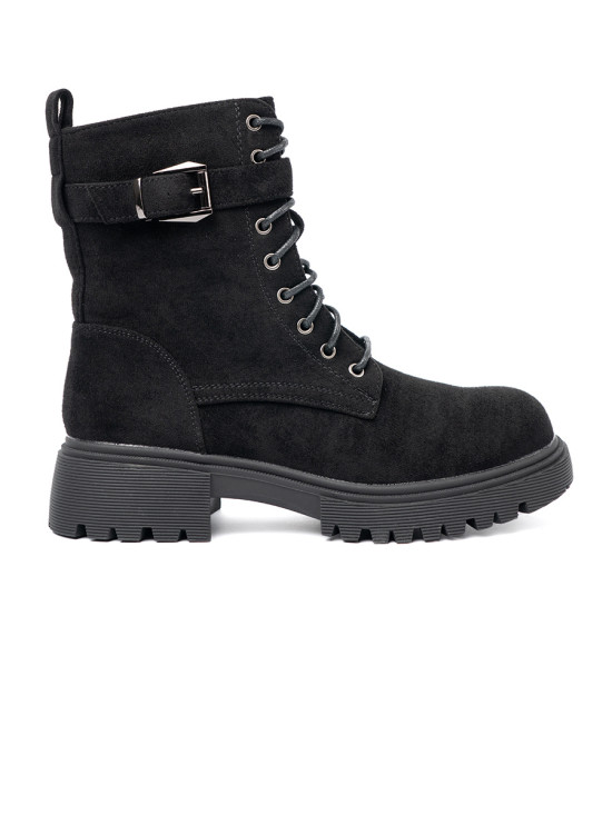 Botine negre cu cataramă și șnururi