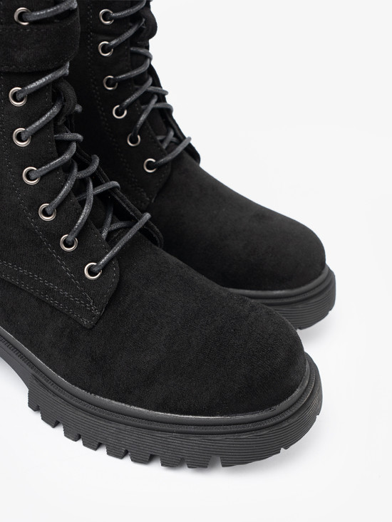 Botine negre cu cataramă și șnururi