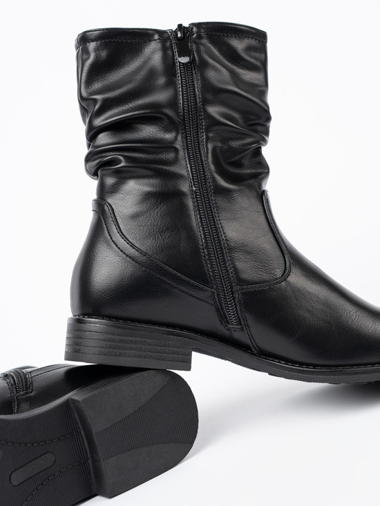 Botine negre confortabile cu pliuri