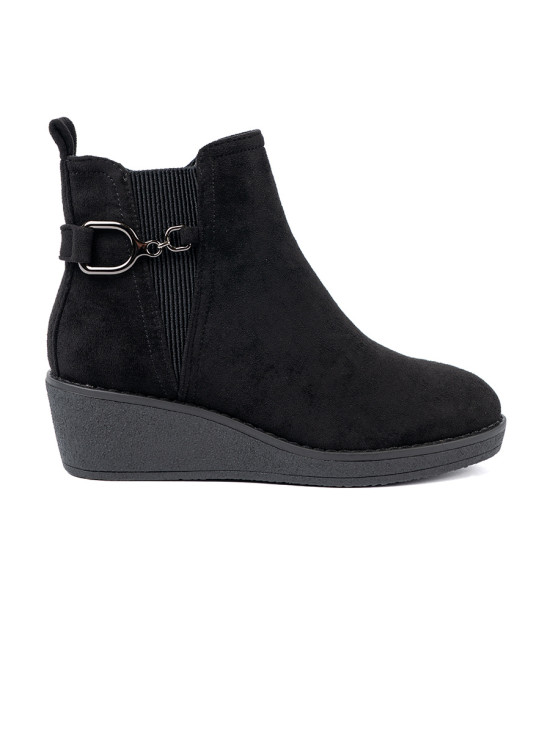 Botine negre din imitație de zăms cu inserție elastică