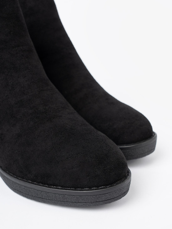 Botine negre din imitație de zăms cu inserție elastică