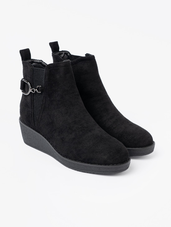 Botine negre din imitație de zăms cu inserție elastică