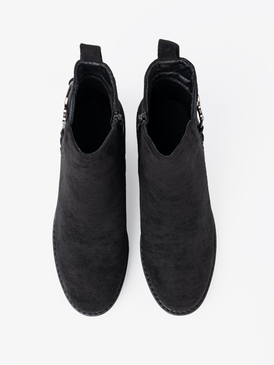 Botine negre din imitație de zăms cu inserție elastică