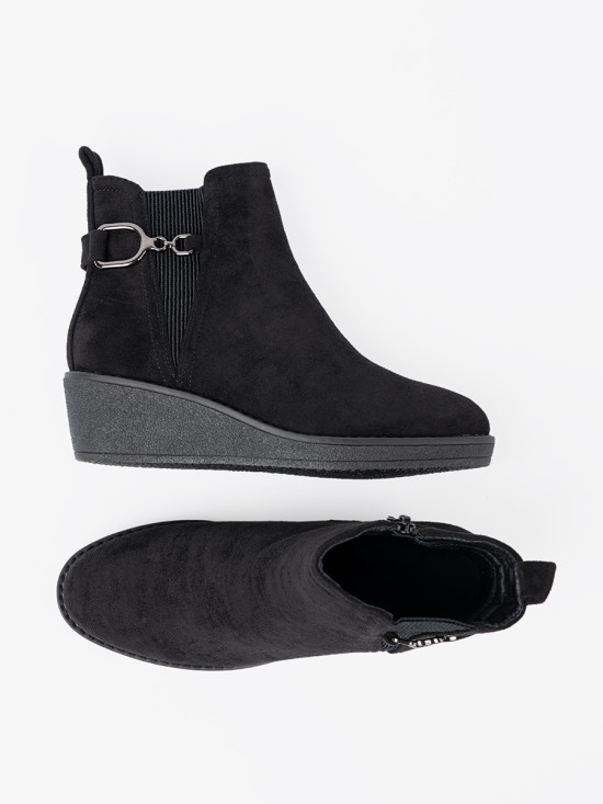Botine negre din imitație de zăms cu inserție elastică