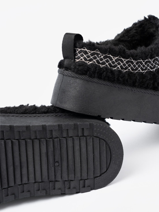 Cizme negre de zăpadă cu broderie decorativă