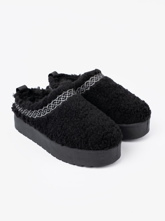 Cizme negre de zăpadă cu broderie decorativă