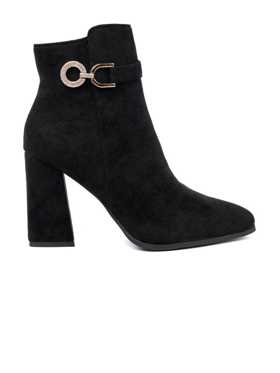 Botine elegante negre cu accent de bijuterie
