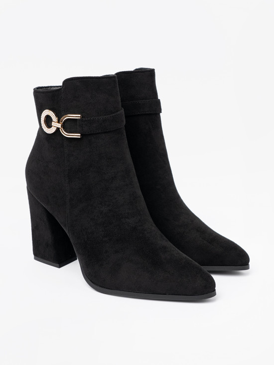 Botine elegante negre cu accent de bijuterie