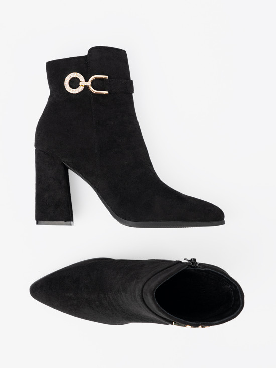 Botine elegante negre cu accent de bijuterie