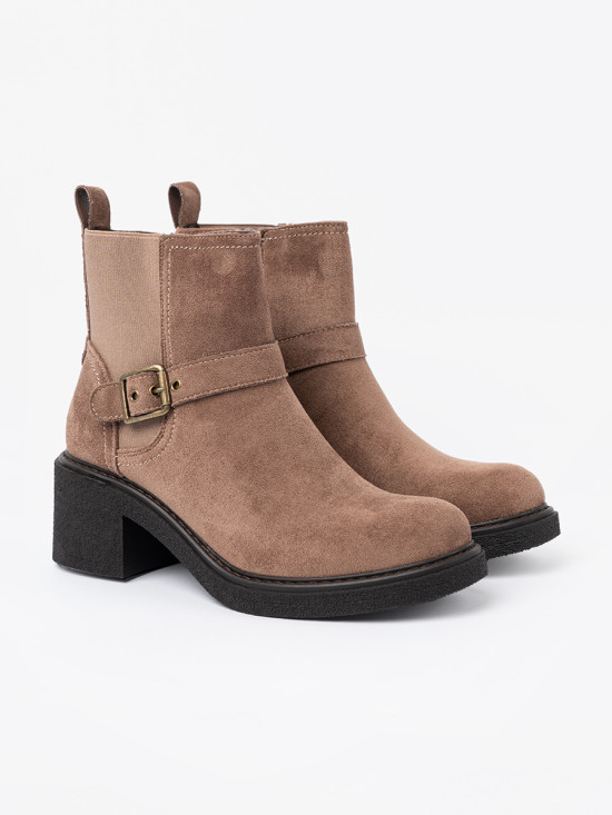 Botine bej elegante cu toc stabil