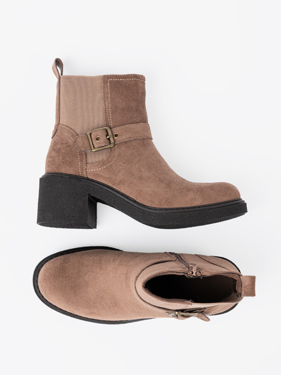 Botine bej elegante cu toc stabil