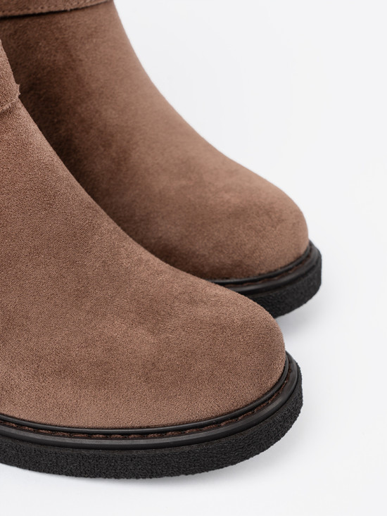 Botine bej elegante cu toc stabil
