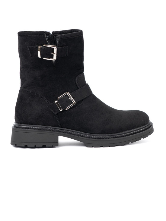 Botine negre moderne cu catarame argintii