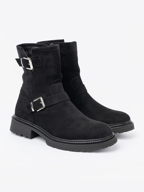 Botine negre moderne cu catarame argintii