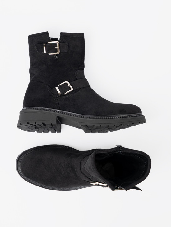 Botine negre moderne cu catarame argintii