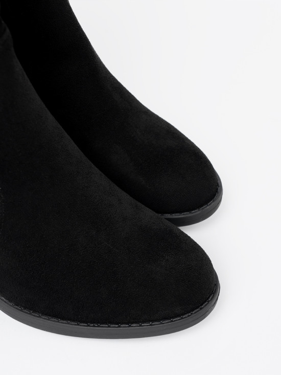 Botine elegante negre cu toc gros și guler plisat