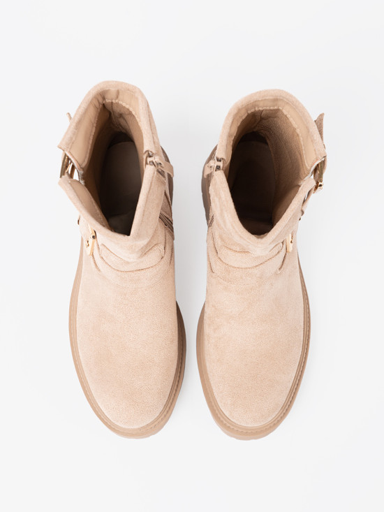 Botine bej elegante cu catarame decorative