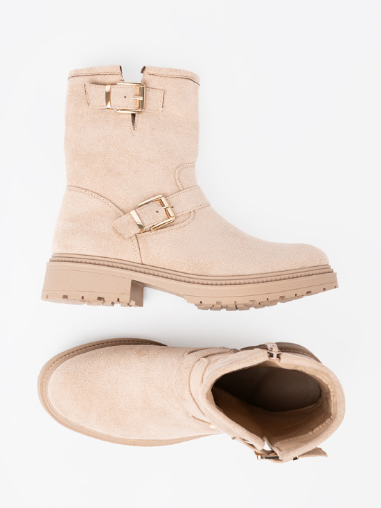 Botine bej elegante cu catarame decorative