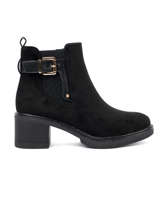 Botine negre cu cataramă pe toc stabil