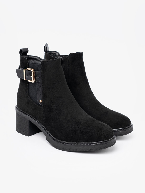 Botine negre cu cataramă pe toc stabil