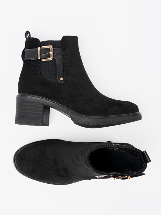 Botine negre cu cataramă pe toc stabil