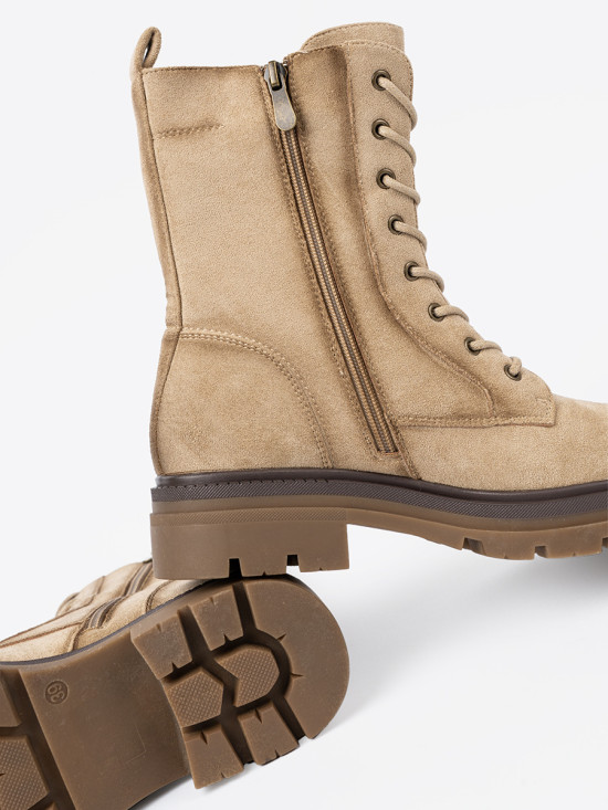Botine bej din imitație de velur cu talpă robustă