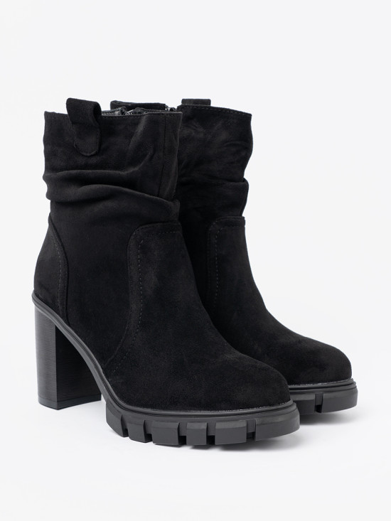 Botine negre elegante cu guler plisat