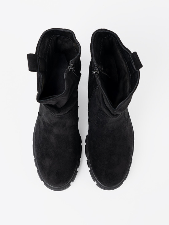 Botine negre elegante cu guler plisat