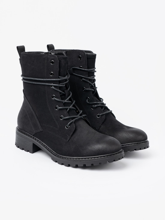 Botine negre la modă cu șnur decorativ