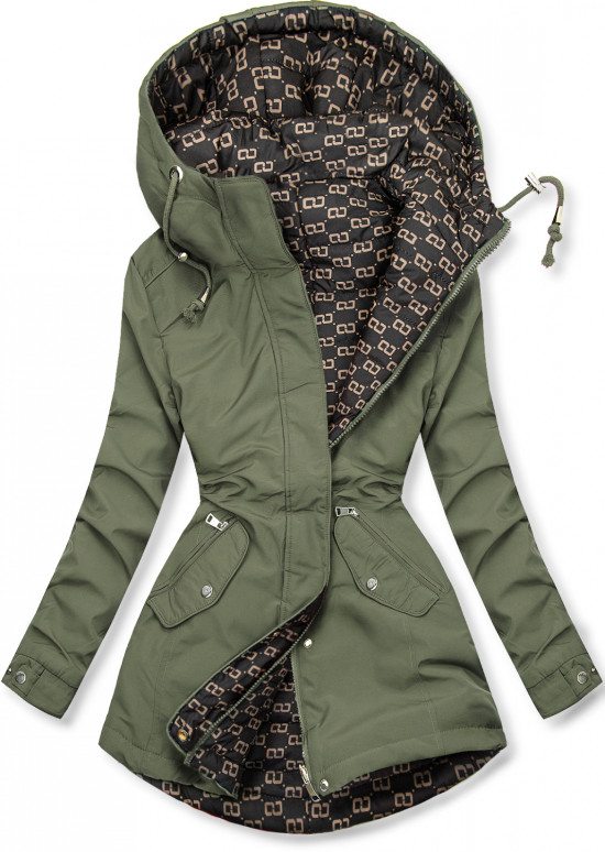 Parka de primăvară-toamnă reversibilă kaki/negru