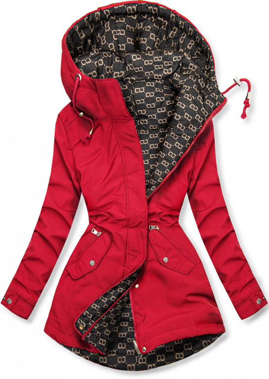 Parka de primăvară-toamnă reversibilă roșu/negru