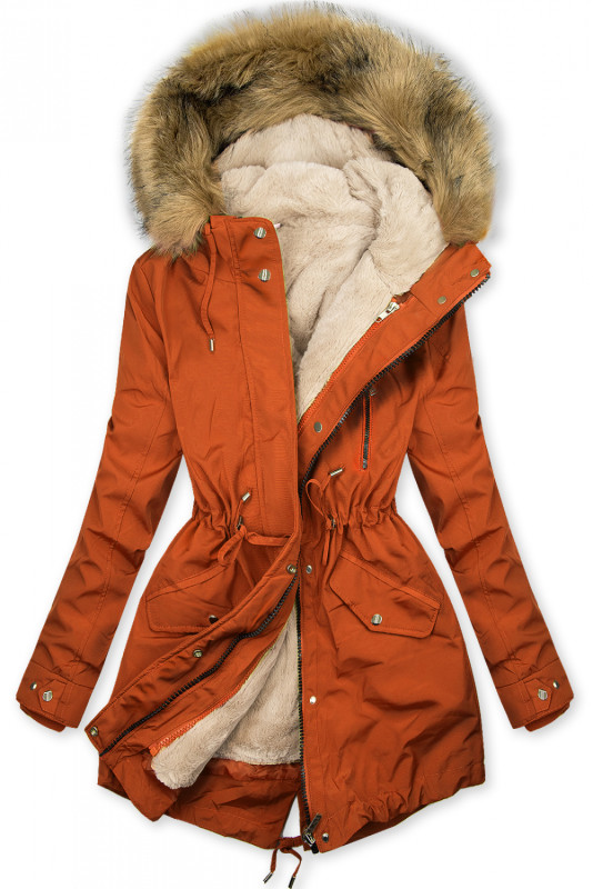 Parka portocaliu cărămidă pentru toamnă/iarnă