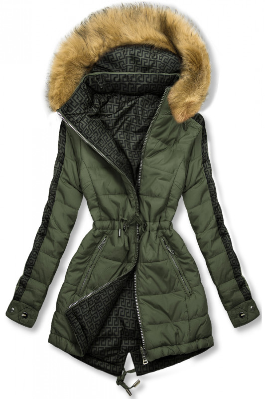 Parka de iarnă reversibilă kaki/verde
