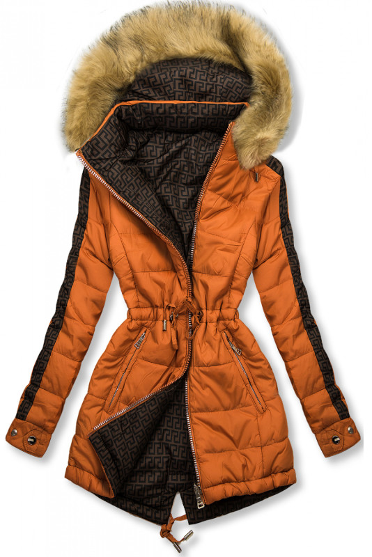Parka de iarnă reversibilă portocaliu închis/maro