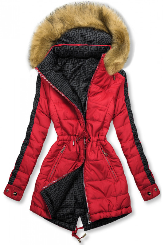 Parka de iarnă reversibilă roșu/gri