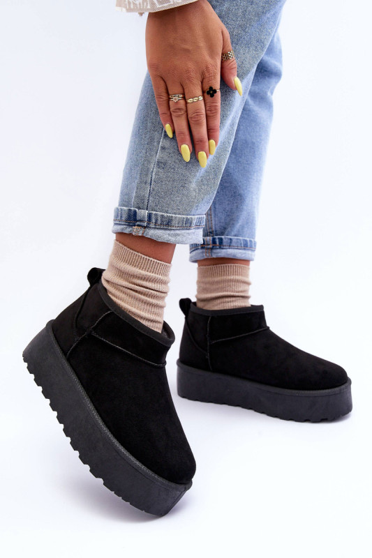 Cizme de zăpadă negre din piele întoarsă ecologică pe platformă