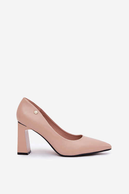 Pantofi eleganți cu toc gros, bej