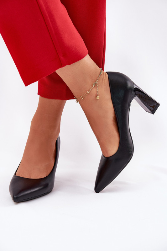 Pantofi eleganți cu toc gros, negri