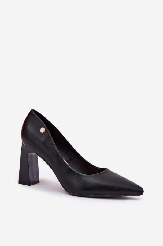 Pantofi eleganți cu toc gros, negri