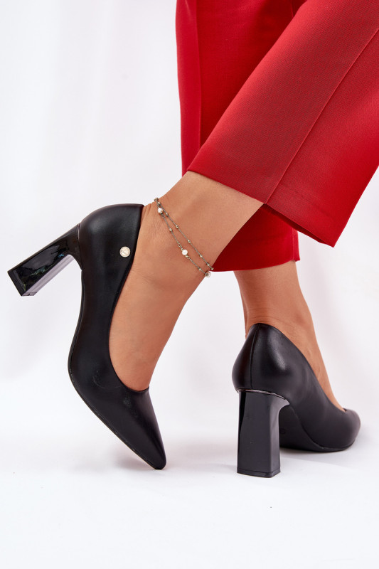 Pantofi eleganți cu toc gros, negri