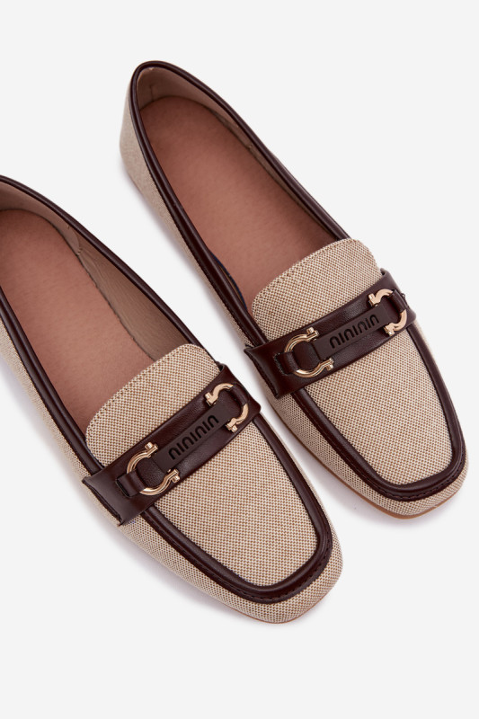 Mocasini maro-bej din material textil cu element decorativ