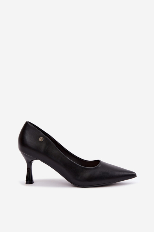 Pantofi eleganți negri cu toc subțire din piele ecologică