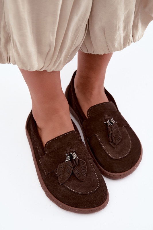 Mocasini barefoot din piele naturală întoarsă, maro