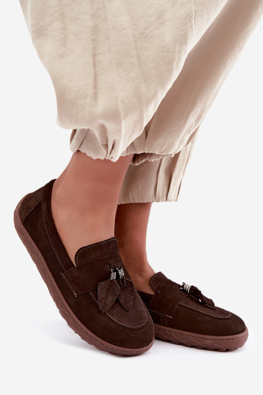 Mocasini barefoot din piele naturală întoarsă, maro